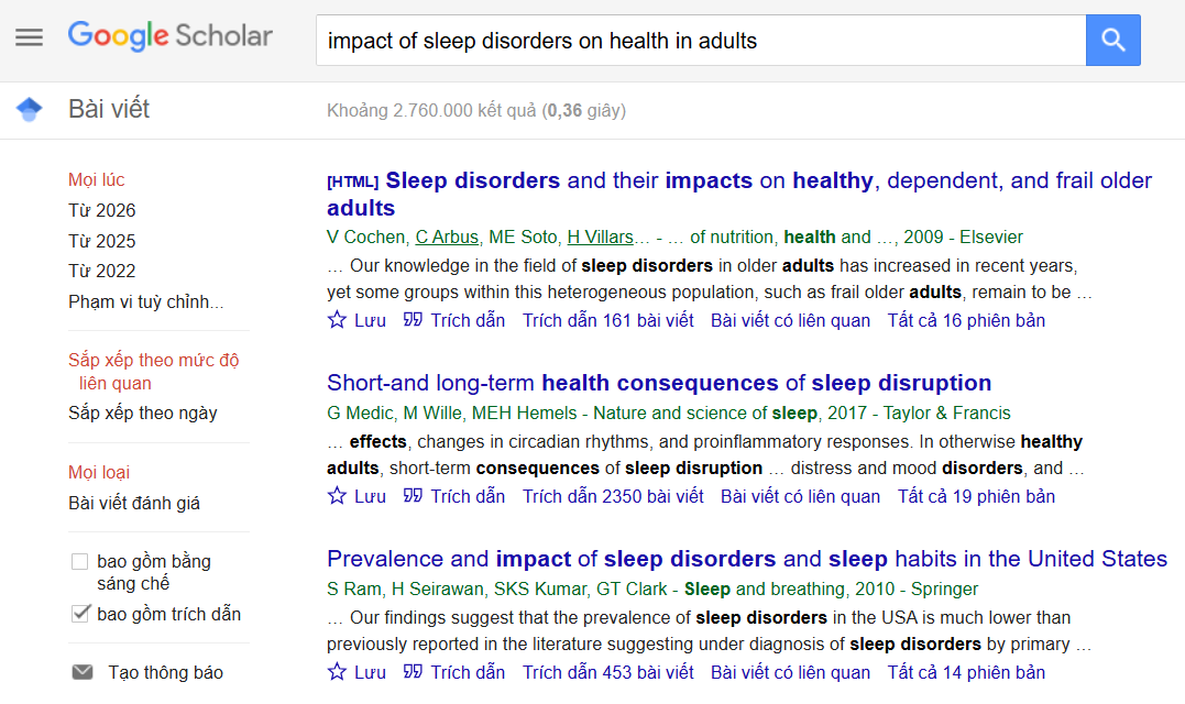trang tìm kiếm trên Google Scholar